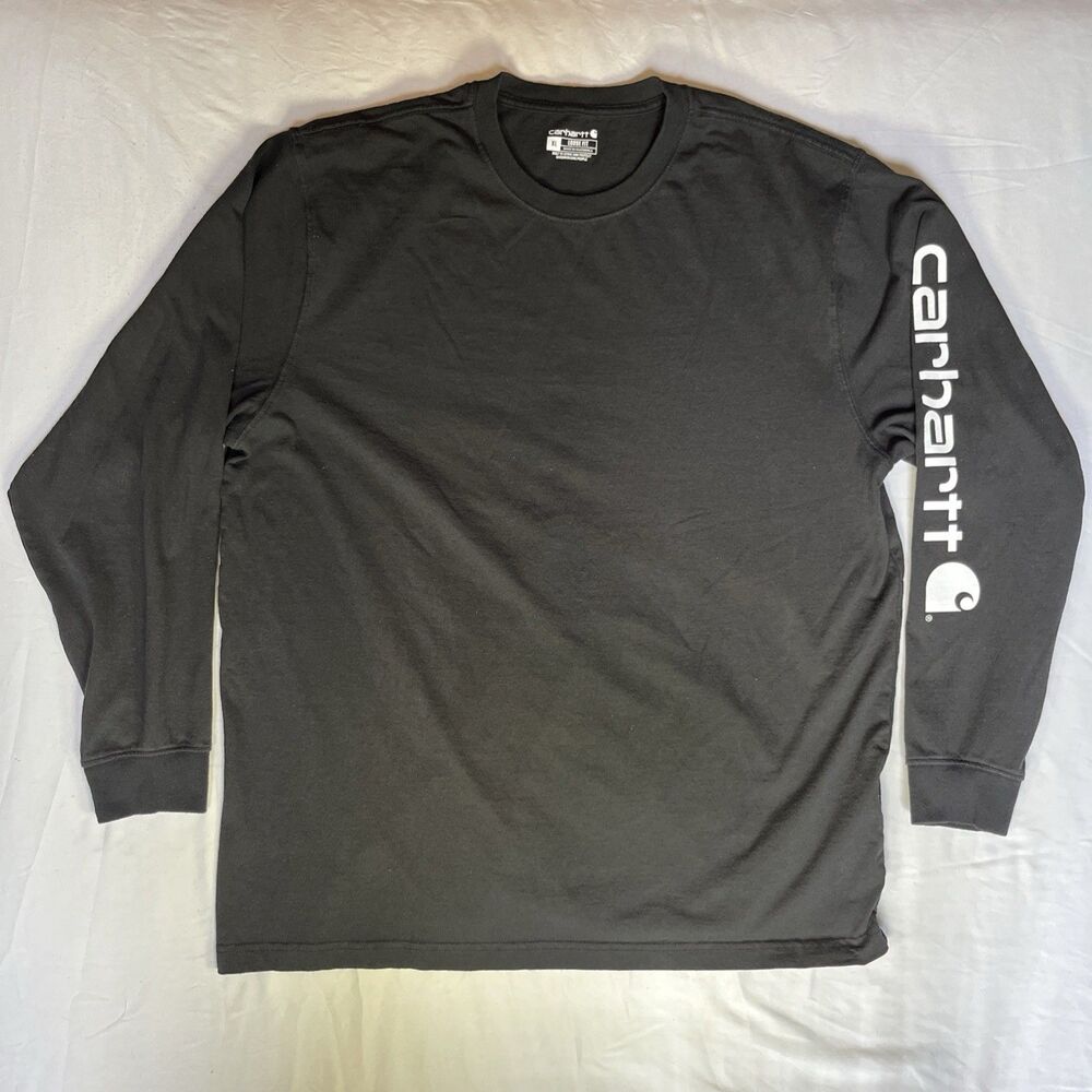 Carhartt Logo Sleeve Long Sleeve T Shirt Mens XL Black Loose Fit Workwear